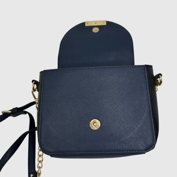 Steve Madden Mini Crossbody Purse Teal Navy Blue Gold Chain Strap - Picture 2 of 9